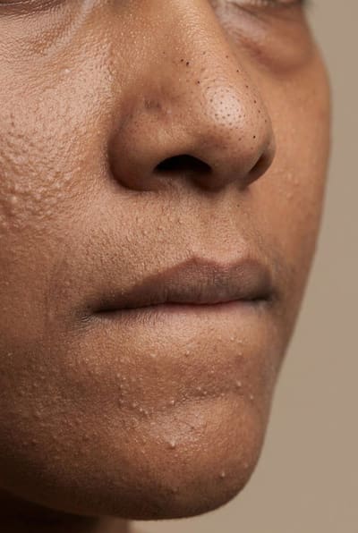 Illustration of comedonal acne — blackheads in open pores and closed whiteheads, without inflammation