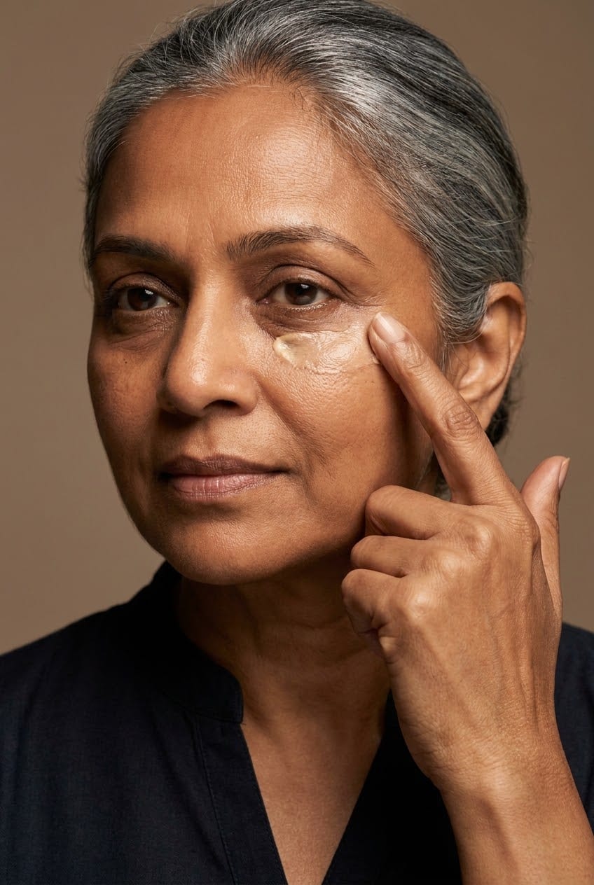 Illustration of a woman tapping cream under her eye