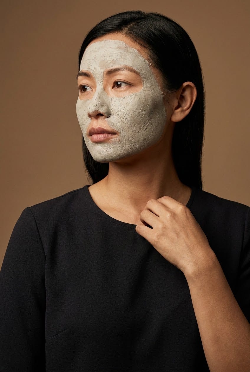 Illustration of a woman in a dried clay mask